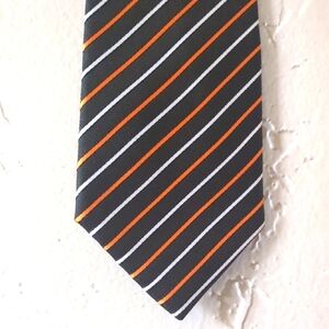 Giorgio Armani Black Tie with Orange and White Stripes
